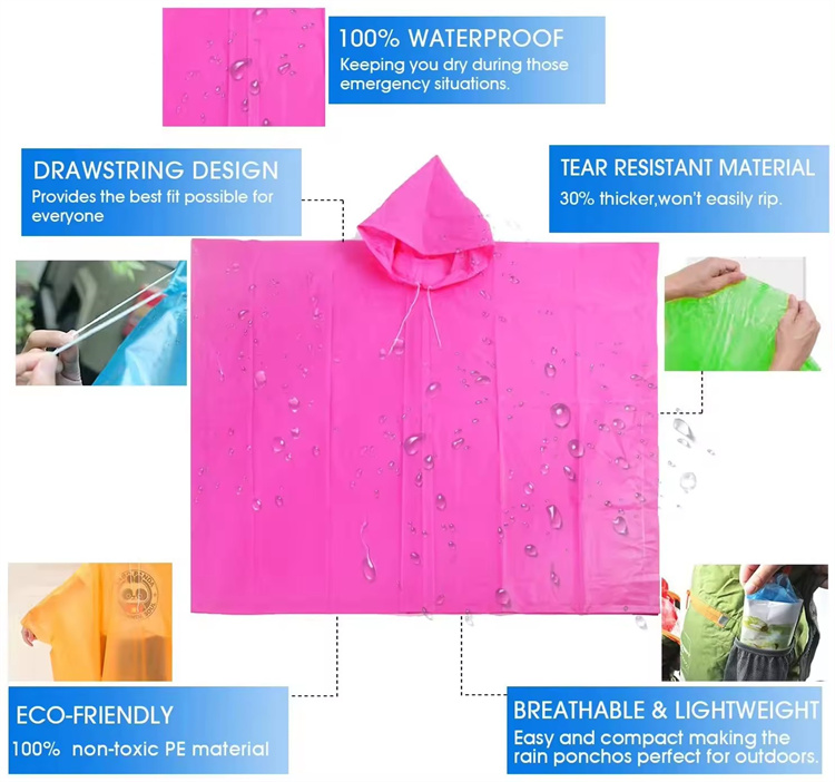 Poncho imperméable en plastique de manteau de pluie d'urgence
