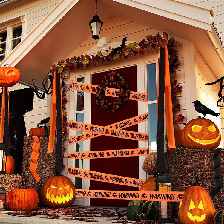 Scène de crime de bannières de porche d'Halloween en plein air